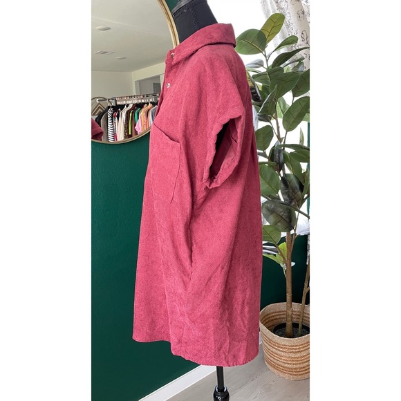 Entro Button Front Shirt Dress Womens S Red Collared Pocket Boho Casual Indie‎ - Picture 3 of 10